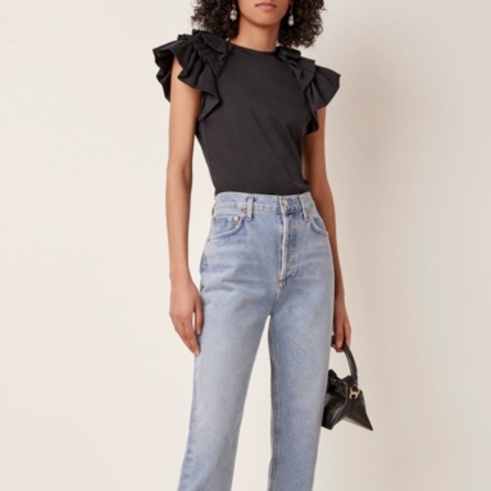 Alexis Womens Black Cassis ruffled jersey top